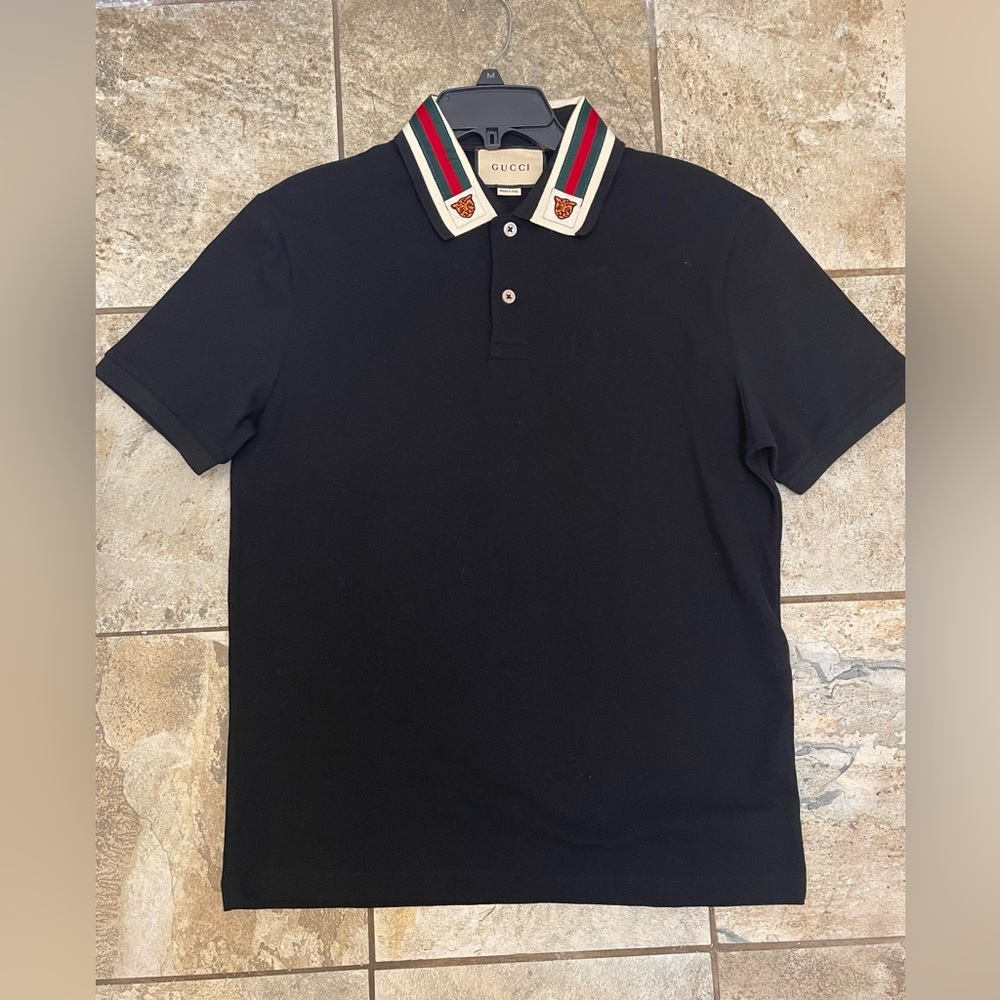 Gucci Cotton Polo with Web & Feline head
